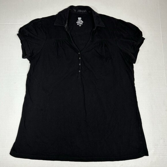 Faded Glory Women Black Polo Shirt Top Short Sleeve V Neck Buttons Size 1X 16W - Picture 3 of 6